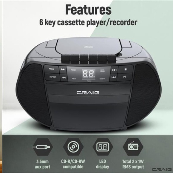 Portable Top-Loading CD Boombox with AM/FM Stereo Radio and Cassette Player - Picture 6 of 8